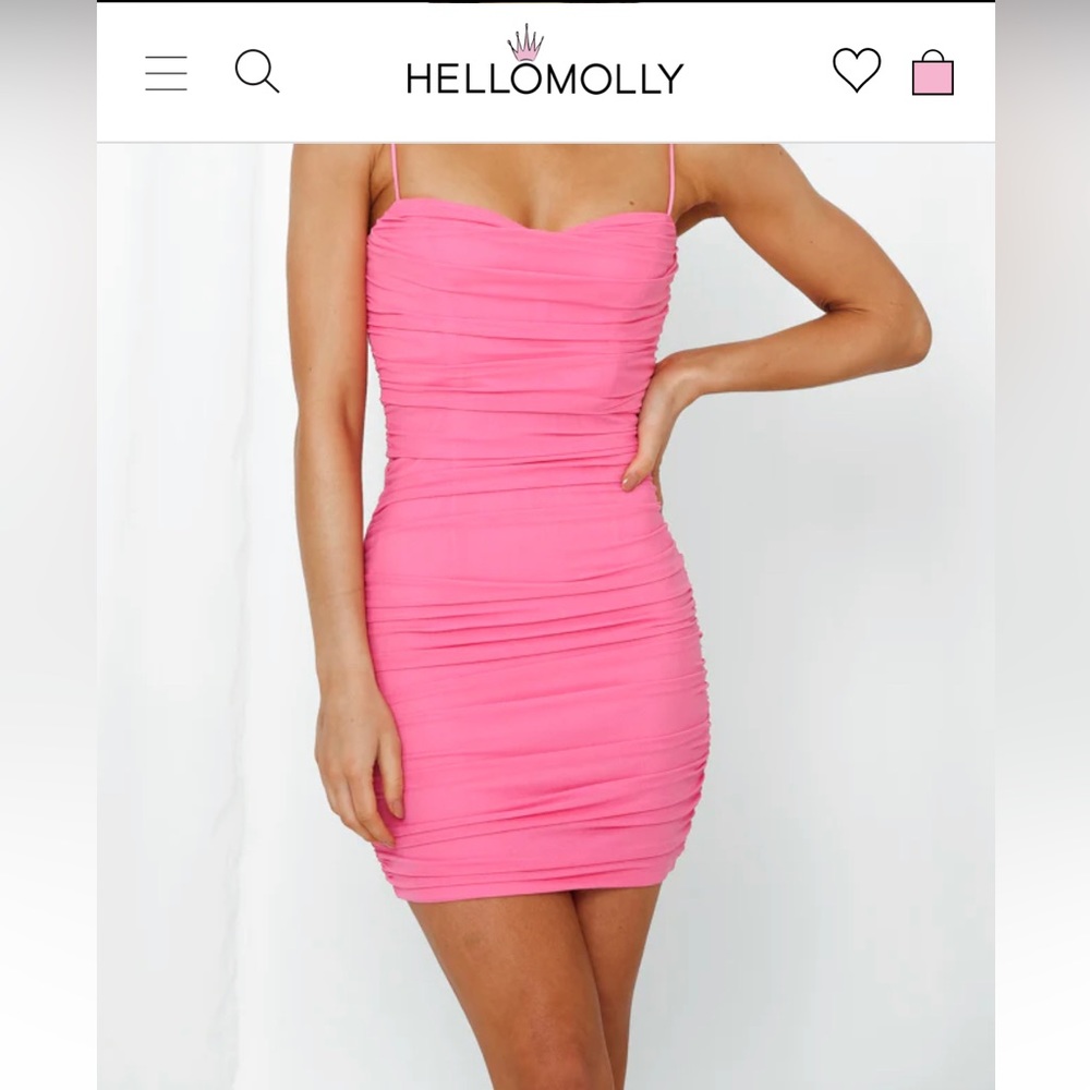 Hello Molly Dine and Dash Dress Hot Pink, Corset Ruched Mini Dress